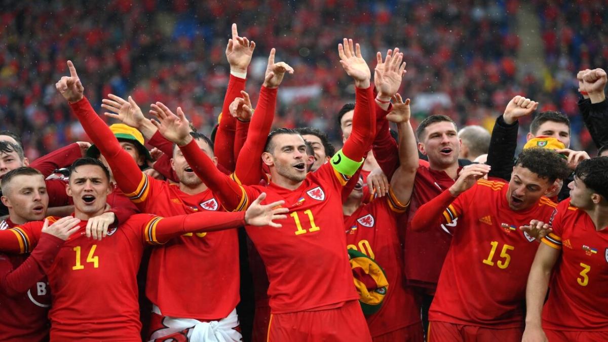 Wales players celebrate reaching the World Cup finals